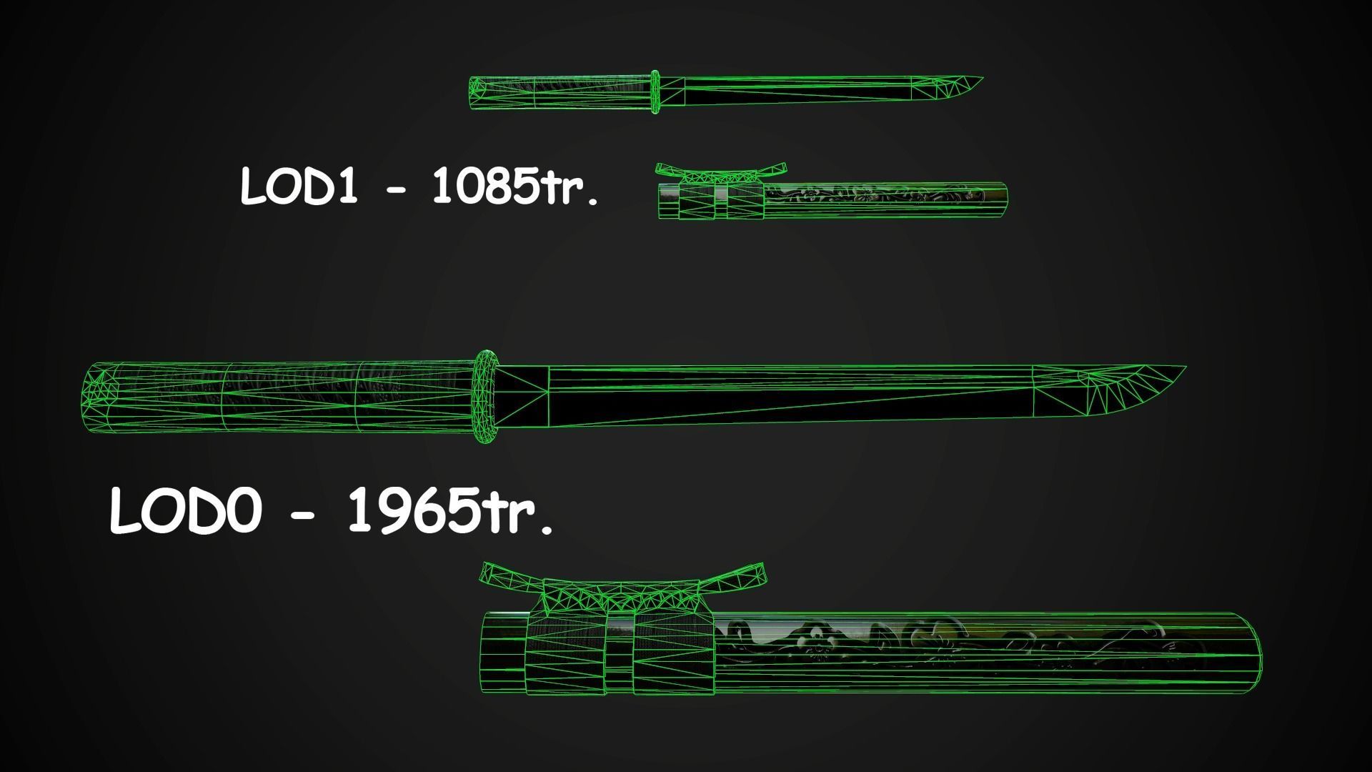 Collection of japanese swords Low-poly 3D model_64