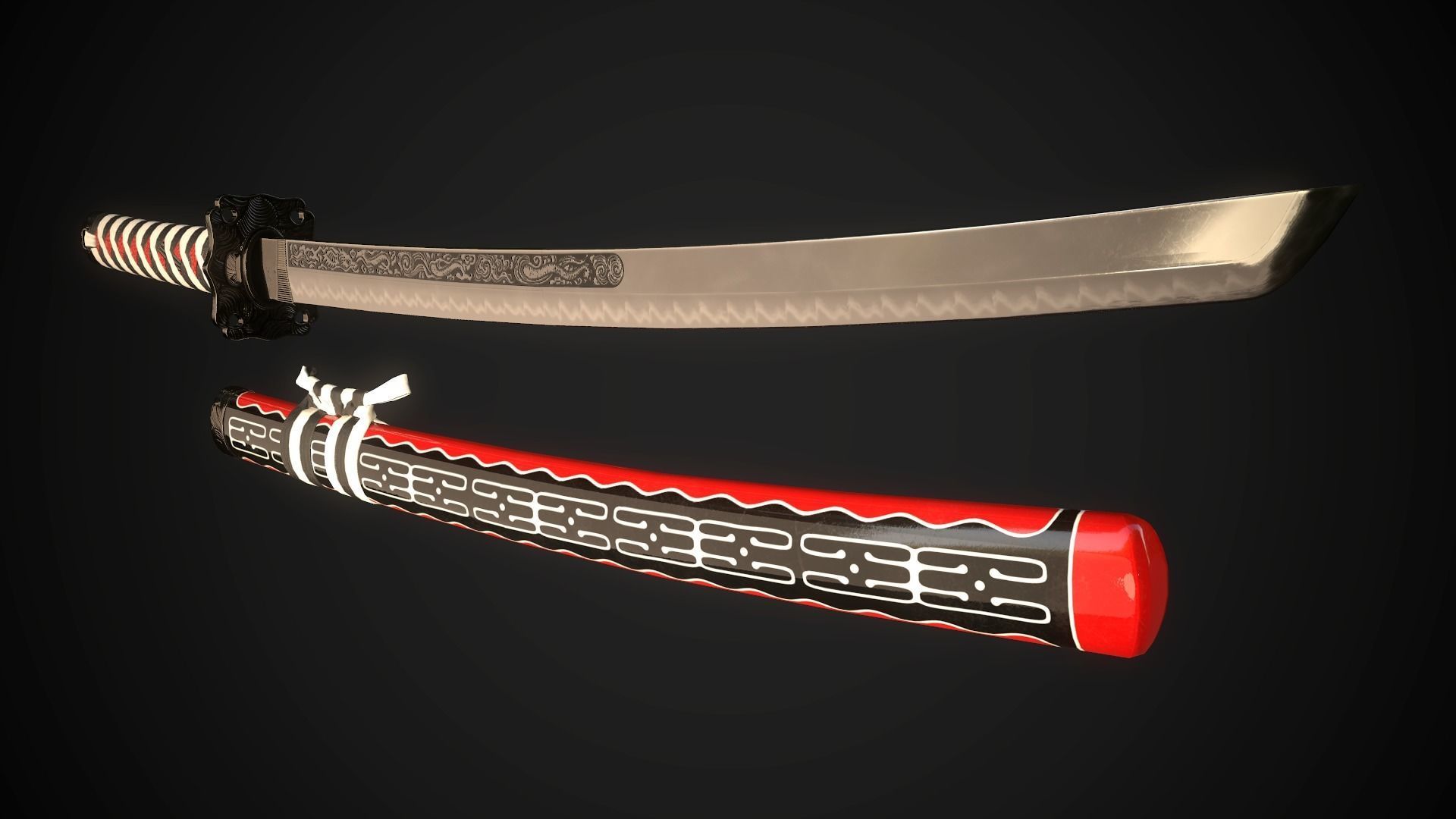 Collection of japanese swords Low-poly 3D model_32