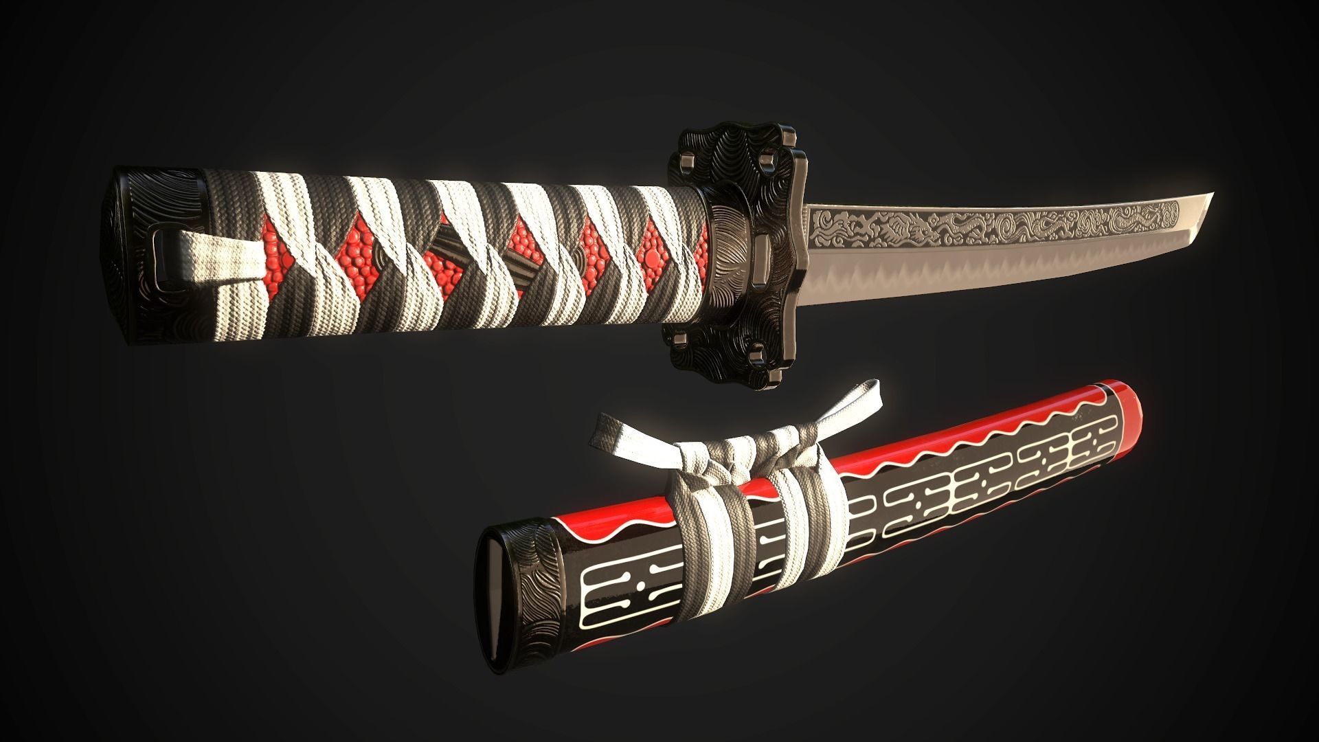 Collection of japanese swords Low-poly 3D model_36