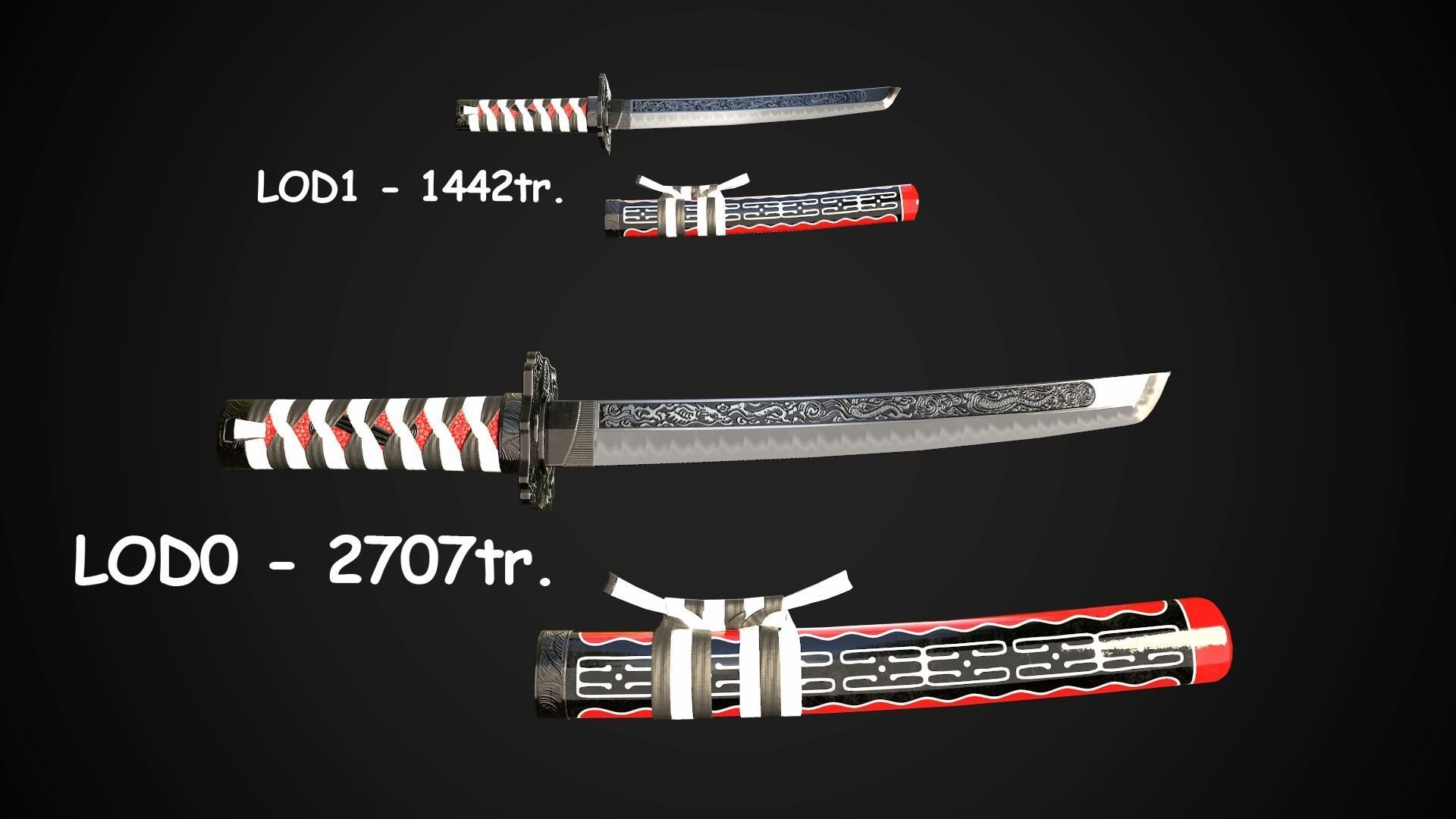 Collection of japanese swords Low-poly 3D model_38