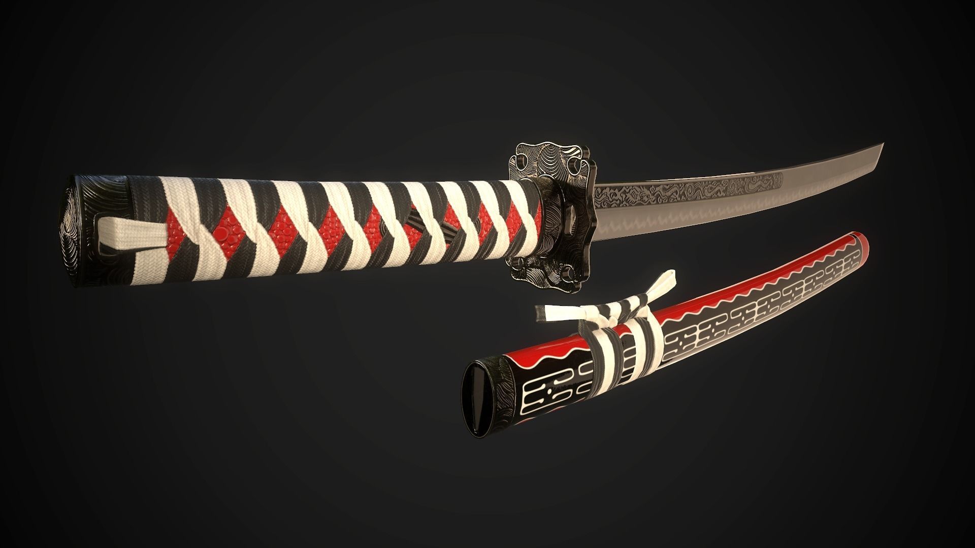 Collection of japanese swords Low-poly 3D model_31
