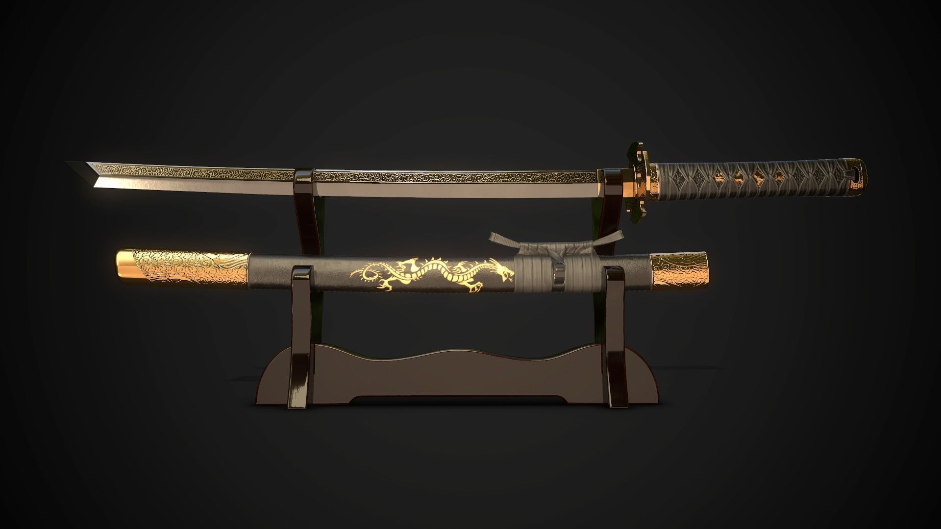 Collection of japanese swords Low-poly 3D model_75