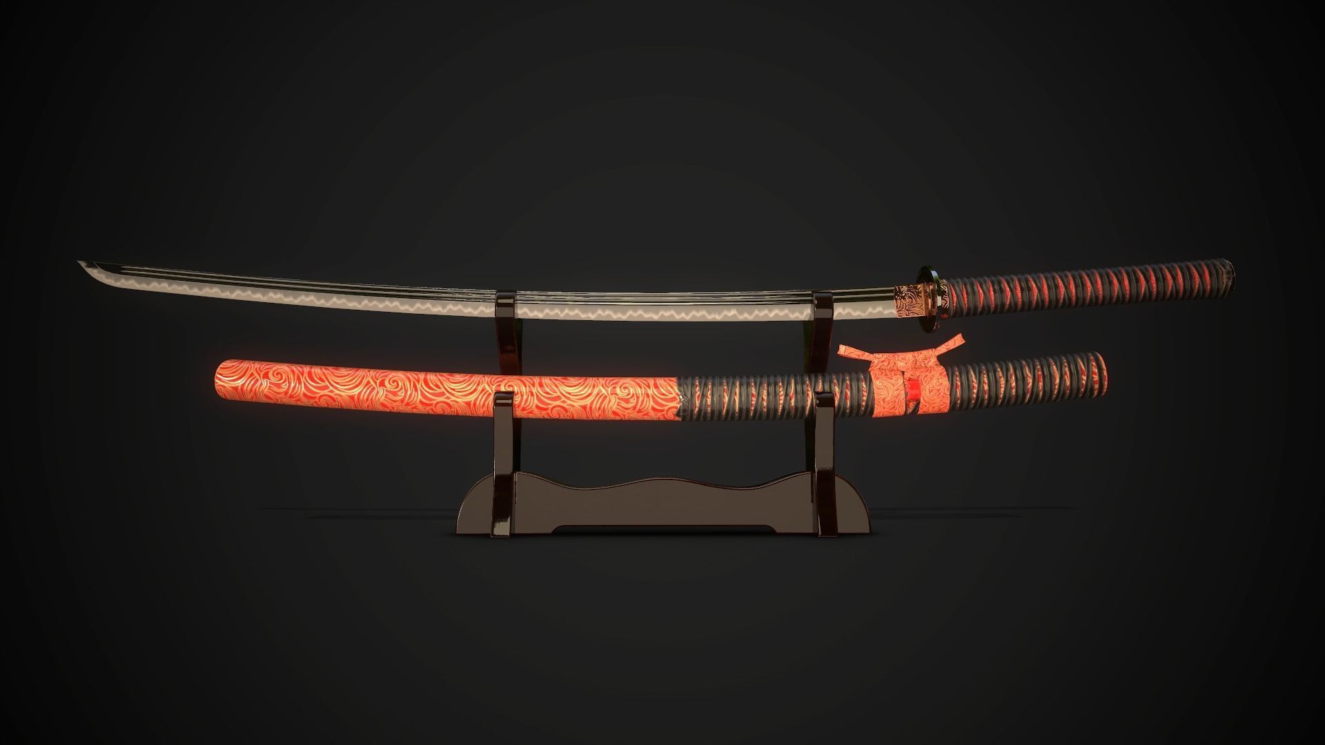 Collection of japanese swords Low-poly 3D model_40