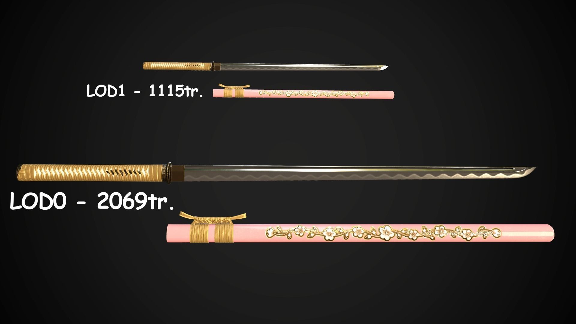 Collection of japanese swords Low-poly 3D model_58