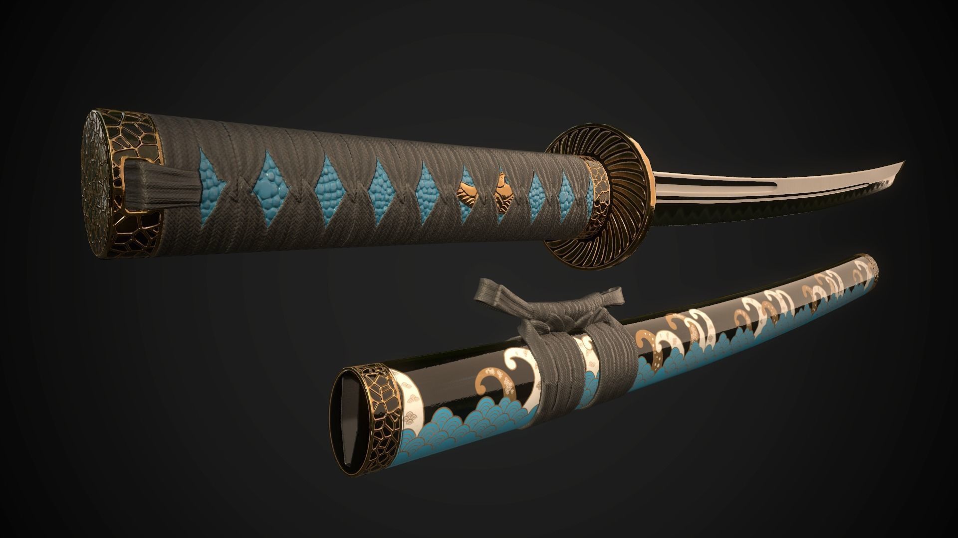 Collection of japanese swords Low-poly 3D model_16