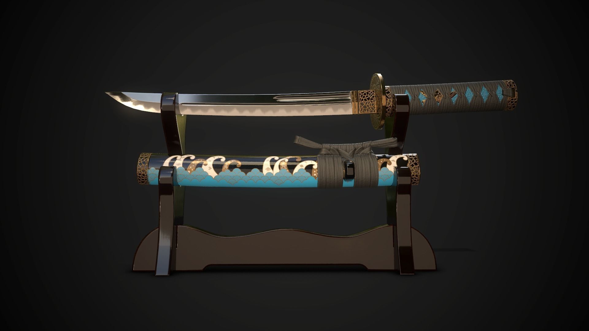 Collection of japanese swords Low-poly 3D model_20