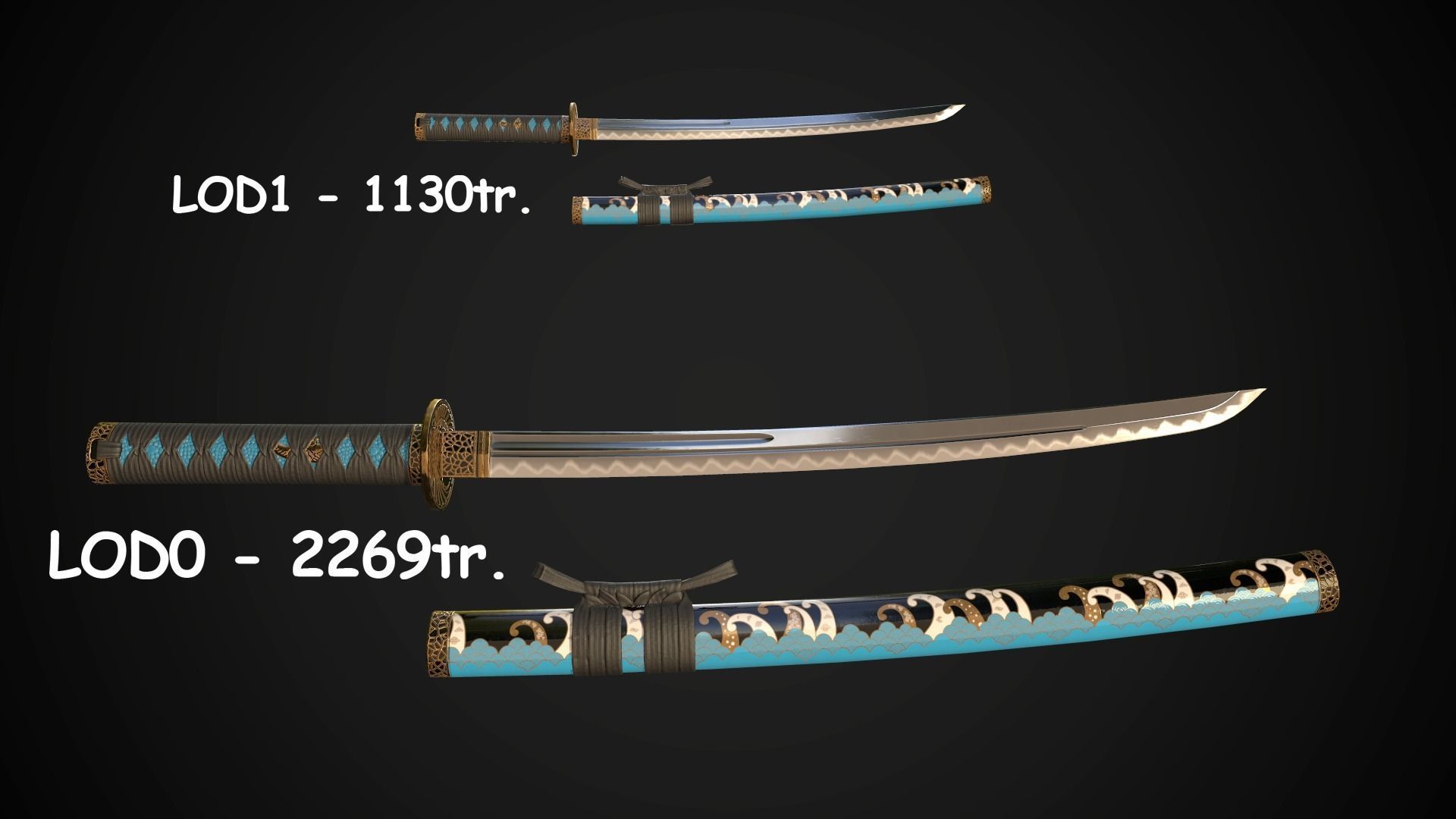 Collection of japanese swords Low-poly 3D model_18