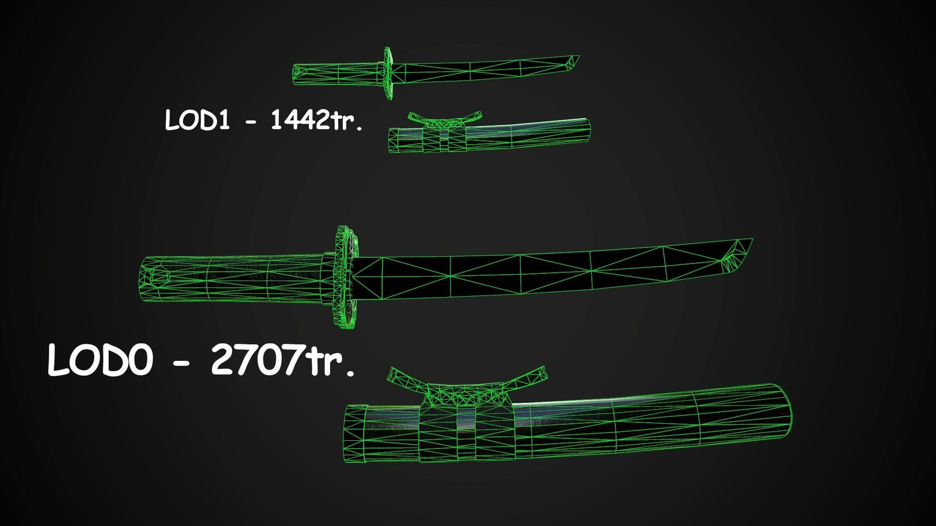Collection of japanese swords Low-poly 3D model_39