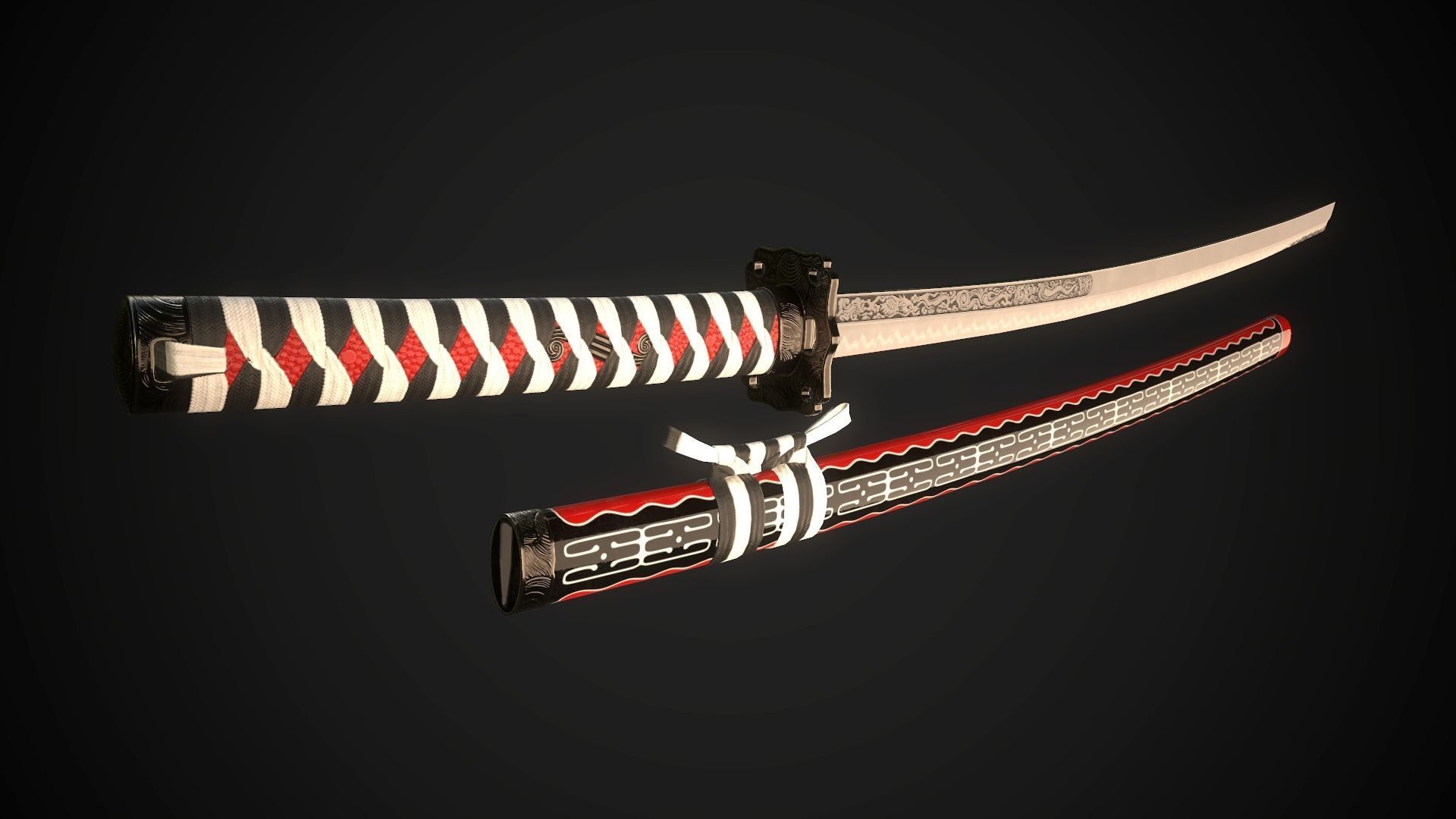 Collection of japanese swords Low-poly 3D model_26