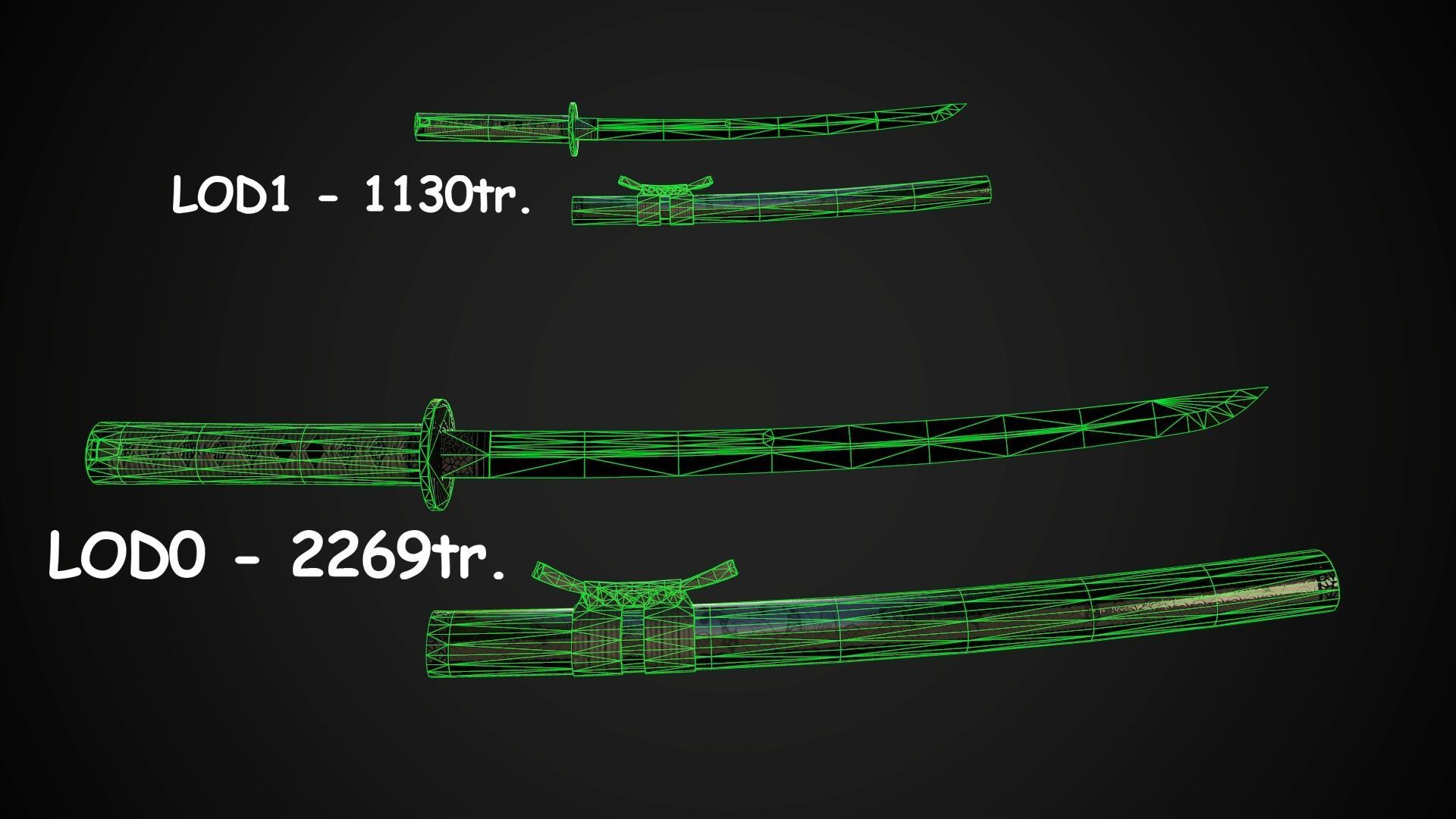 Collection of japanese swords Low-poly 3D model_19