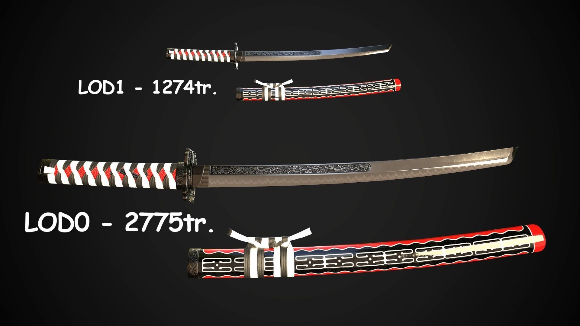 Collection of japanese swords Low-poly 3D model_33