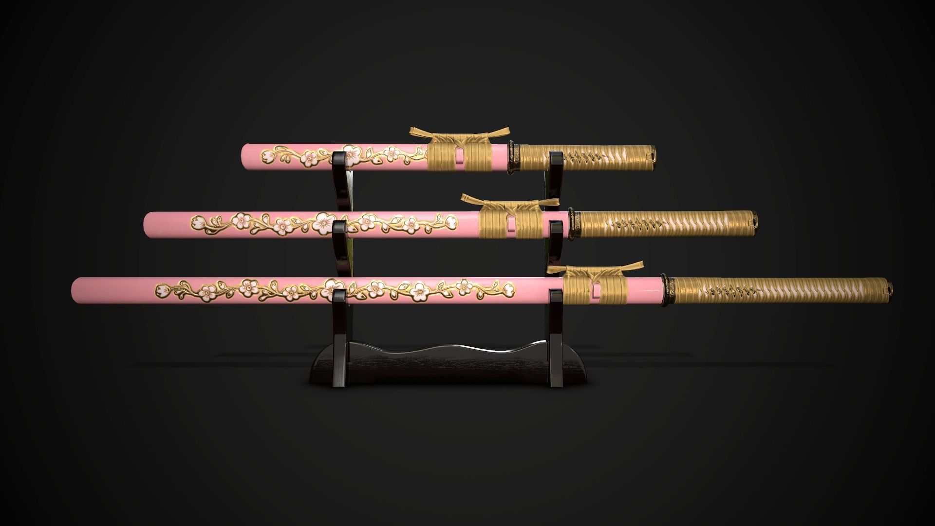 Collection of japanese swords Low-poly 3D model_8