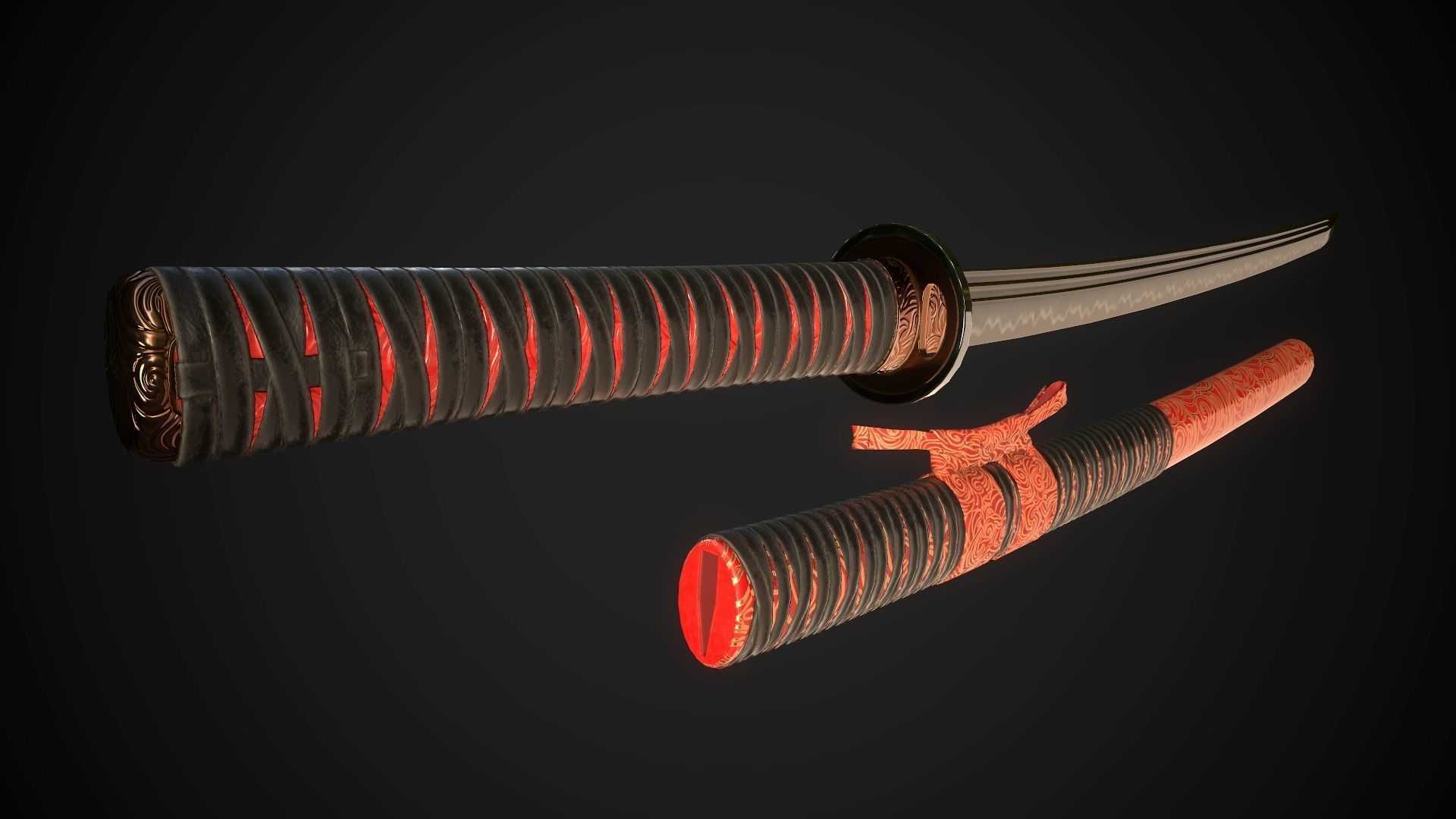 Collection of japanese swords Low-poly 3D model_46
