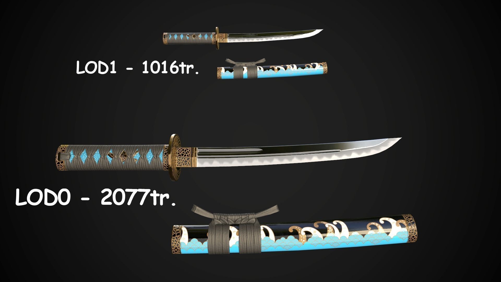 Collection of japanese swords Low-poly 3D model_23