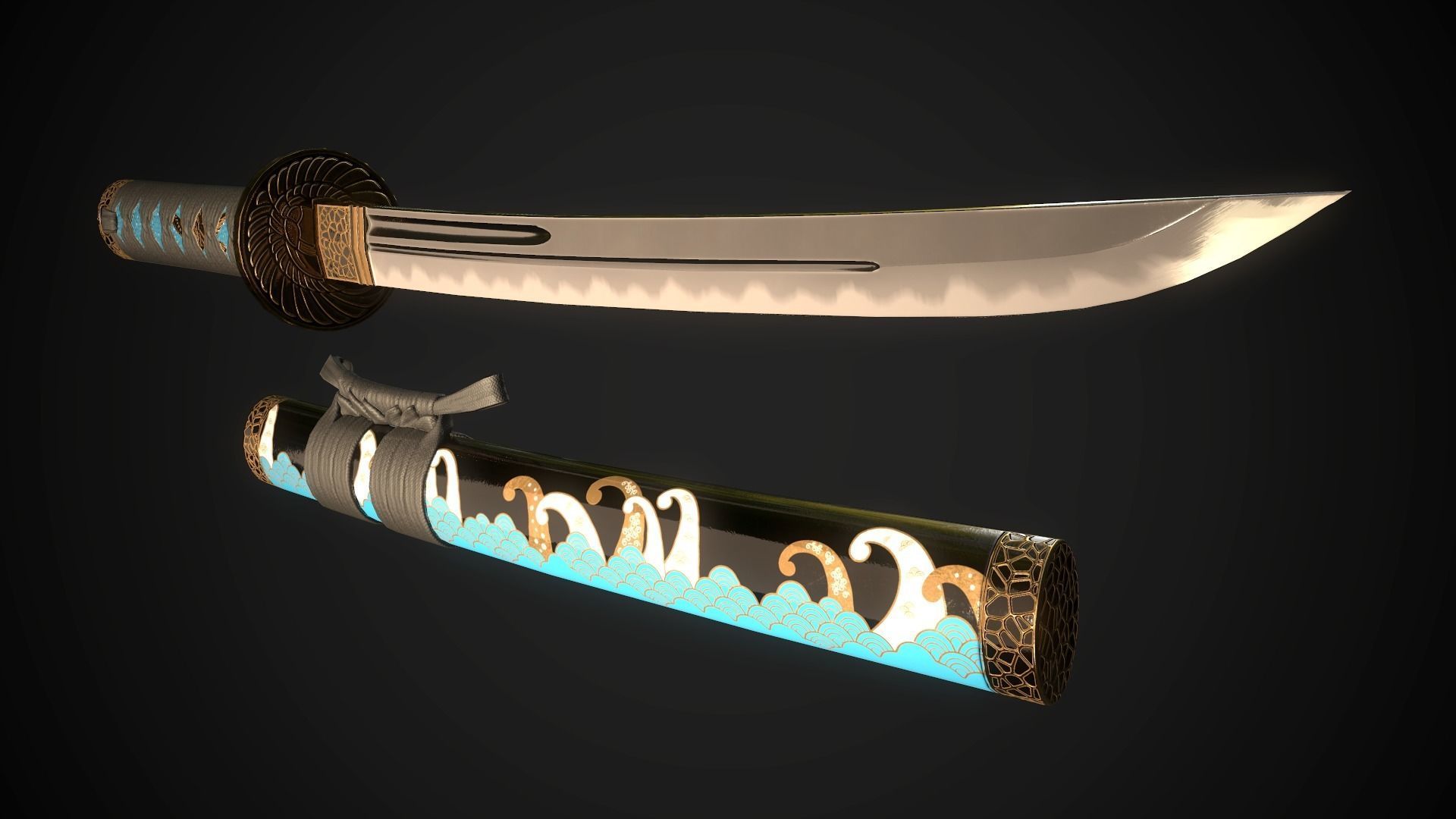 Collection of japanese swords Low-poly 3D model_22