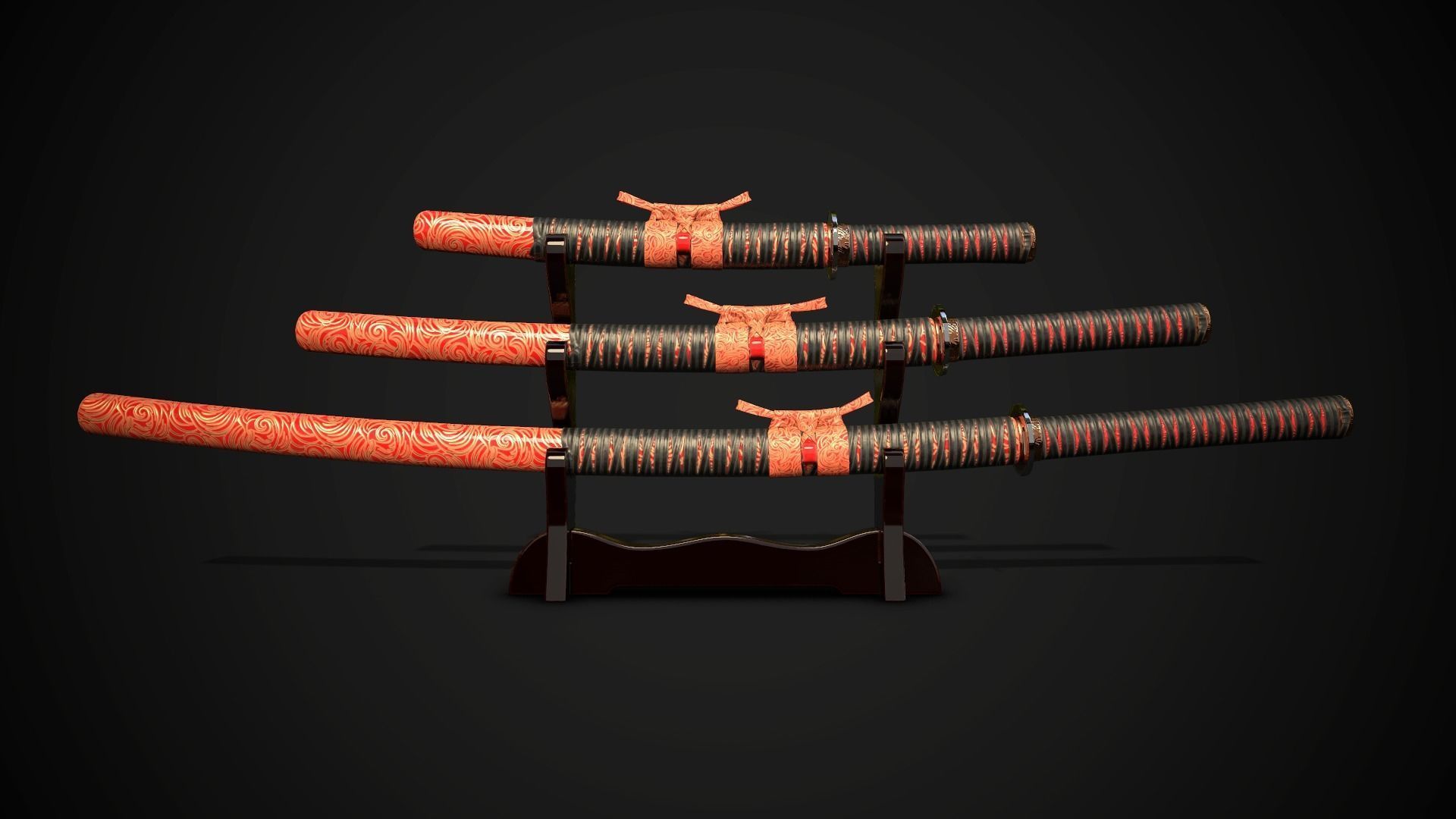 Collection of japanese swords Low-poly 3D model_7
