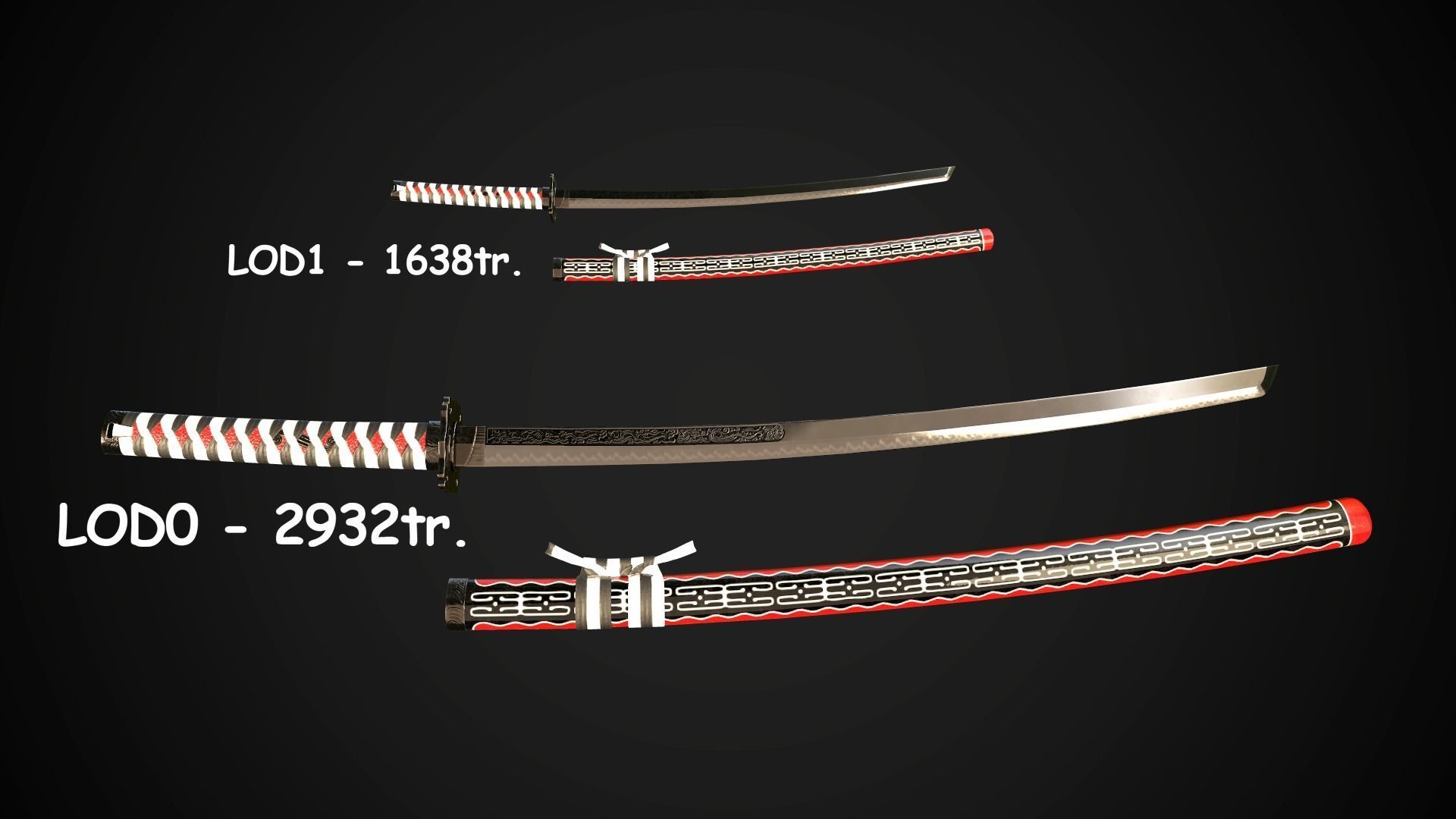 Collection of japanese swords Low-poly 3D model_28