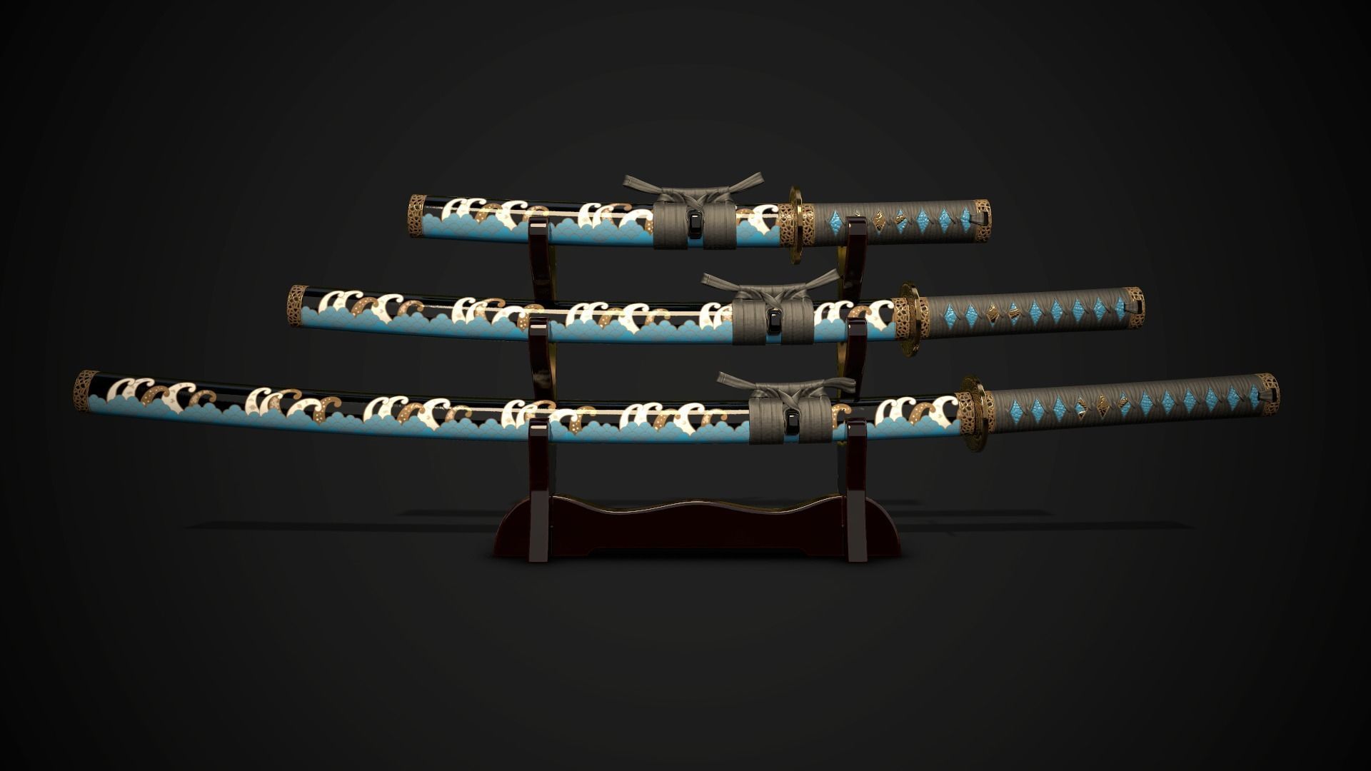Collection of japanese swords Low-poly 3D model_5