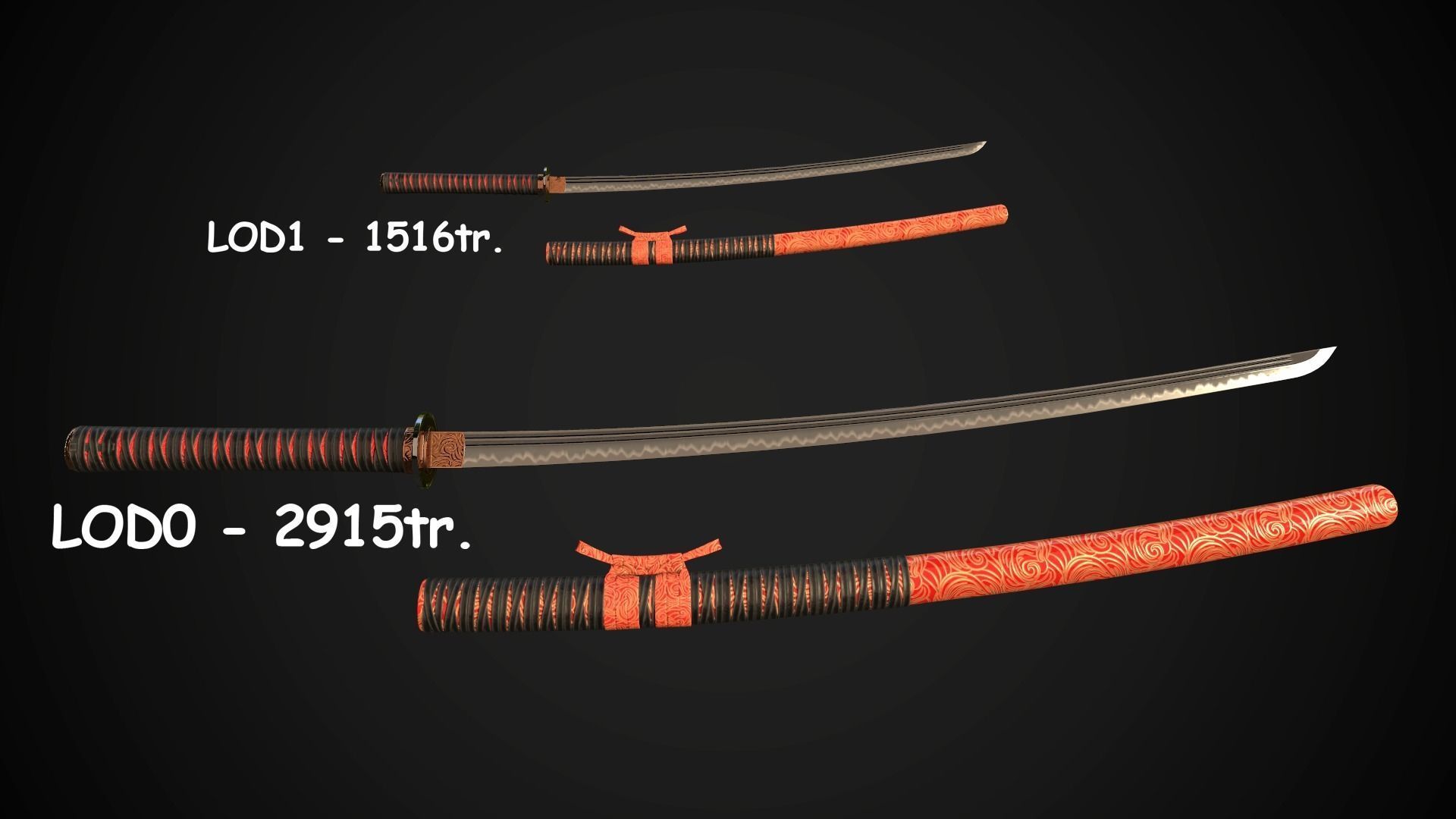 Collection of japanese swords Low-poly 3D model_43
