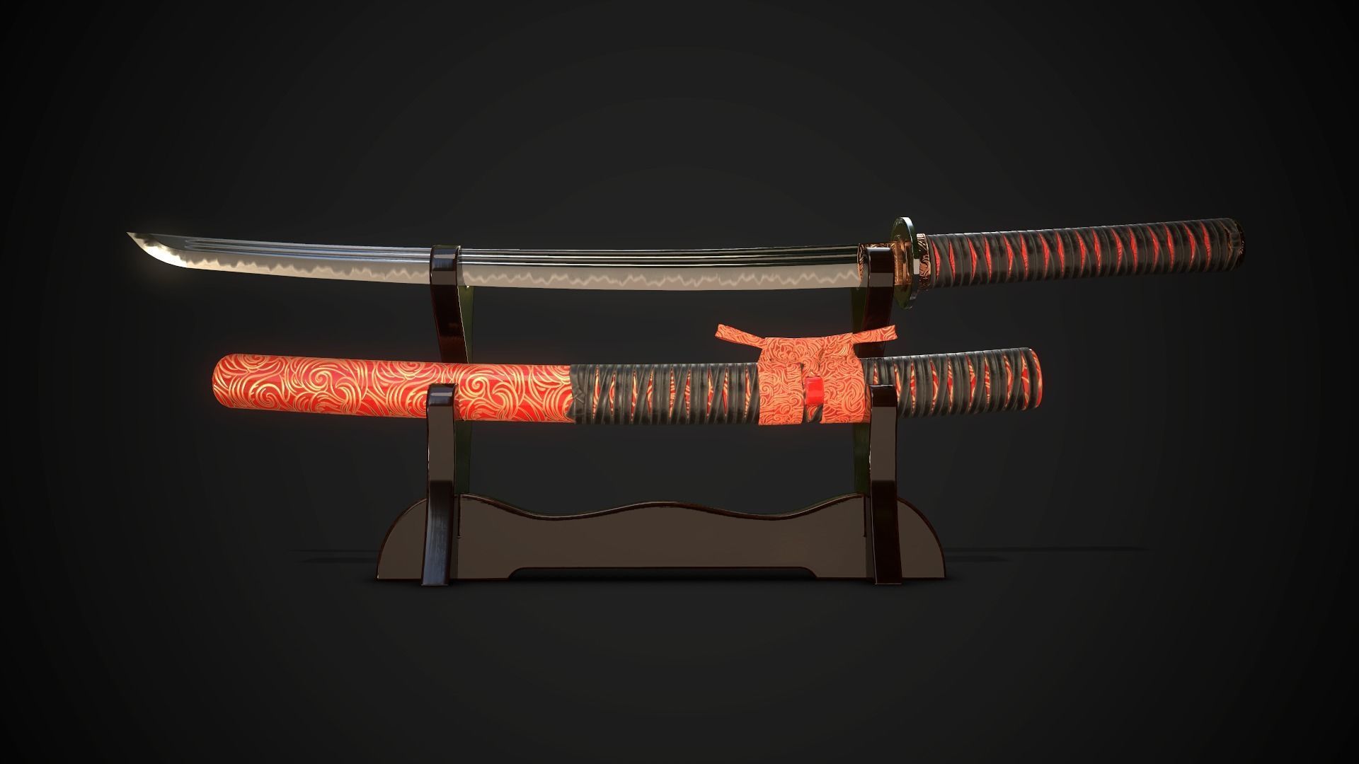 Collection of japanese swords Low-poly 3D model_45