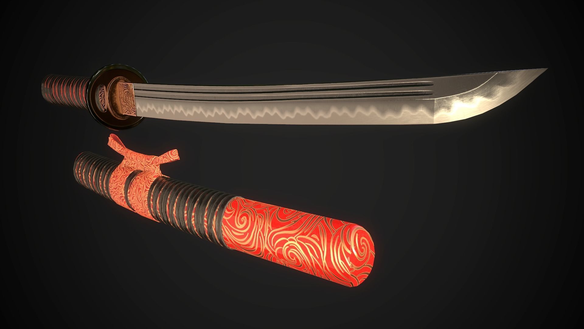 Collection of japanese swords Low-poly 3D model_52