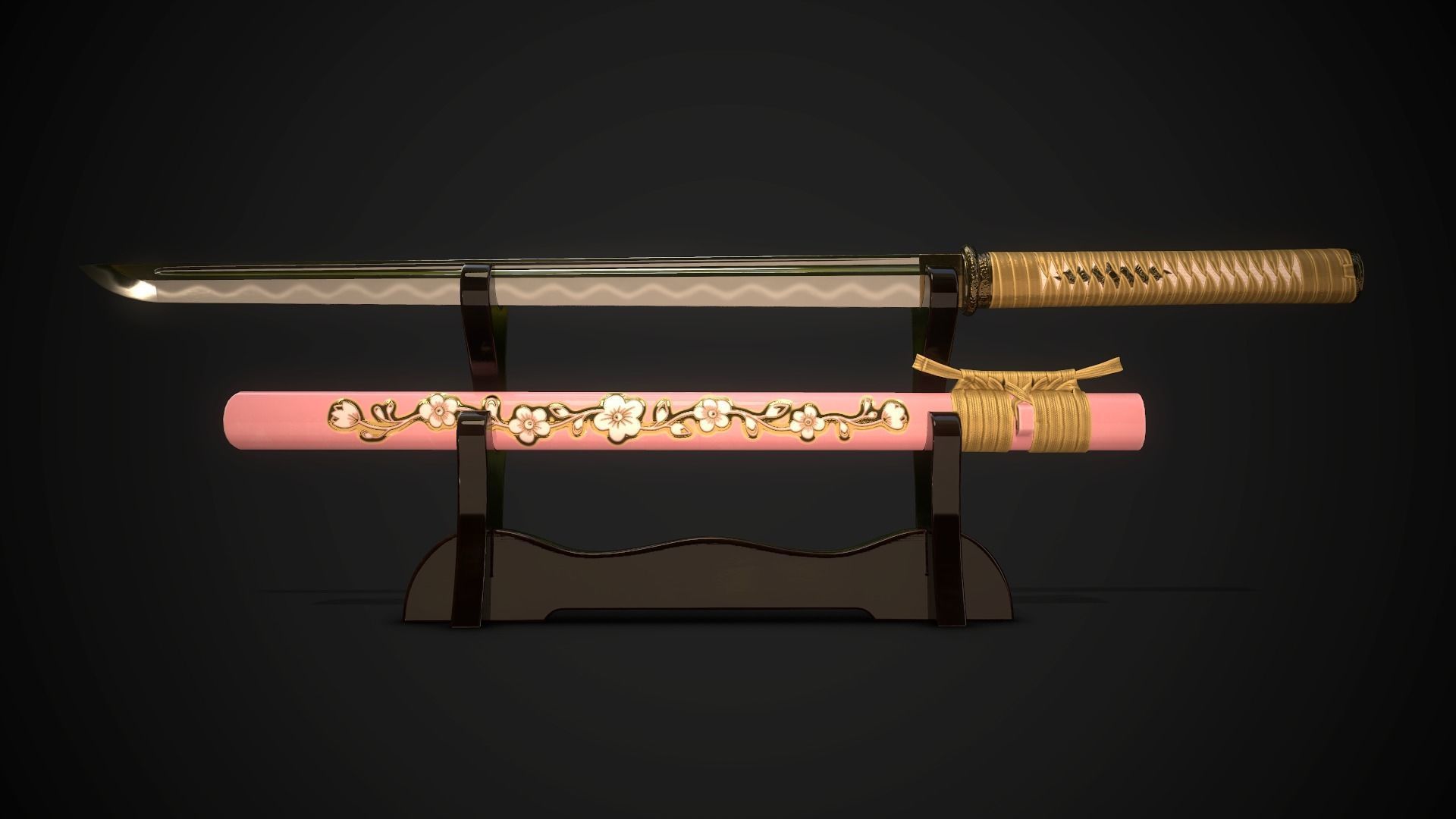 Collection of japanese swords Low-poly 3D model_60