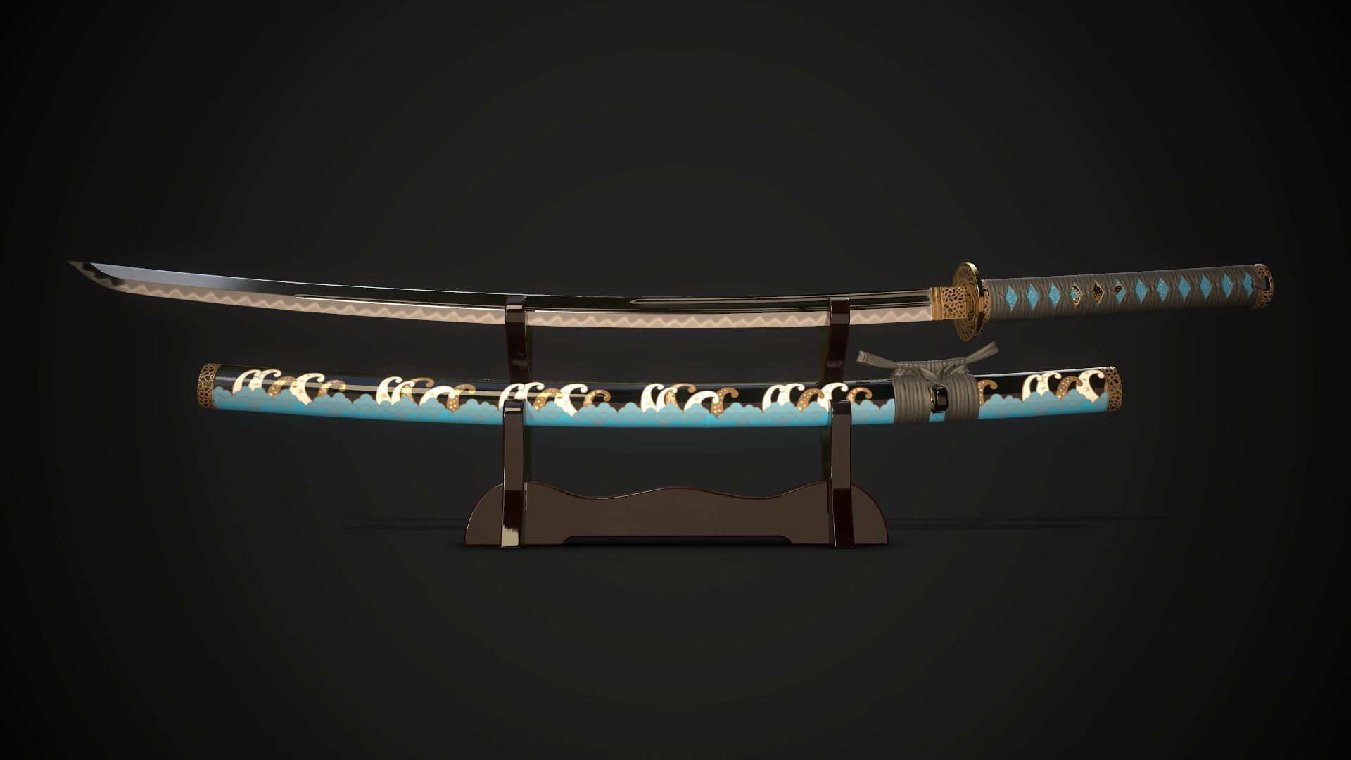 Collection of japanese swords Low-poly 3D model_10