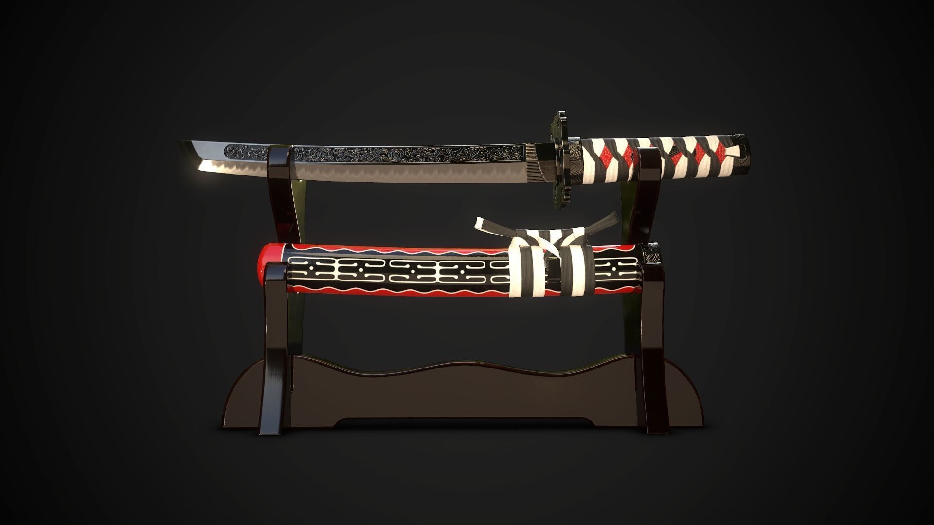 Collection of japanese swords Low-poly 3D model_35