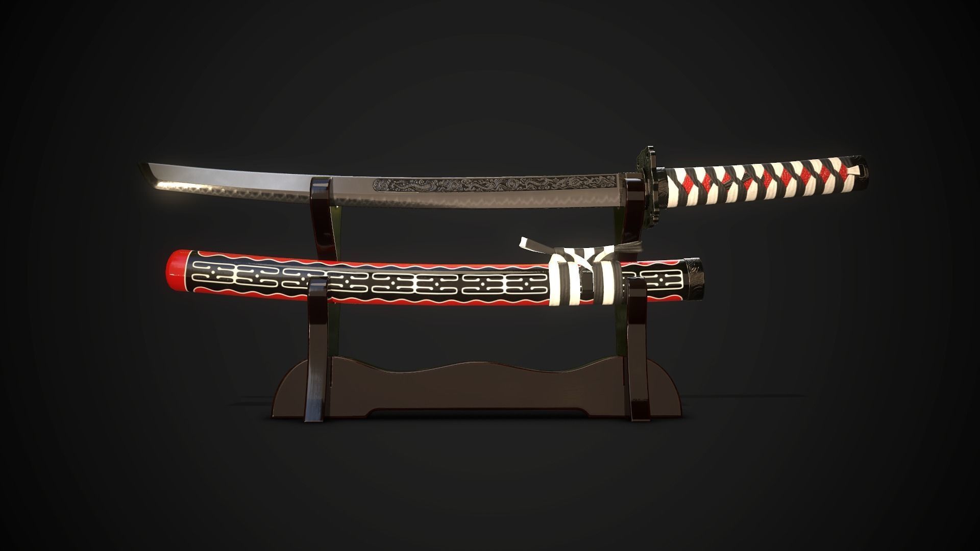 Collection of japanese swords Low-poly 3D model_30