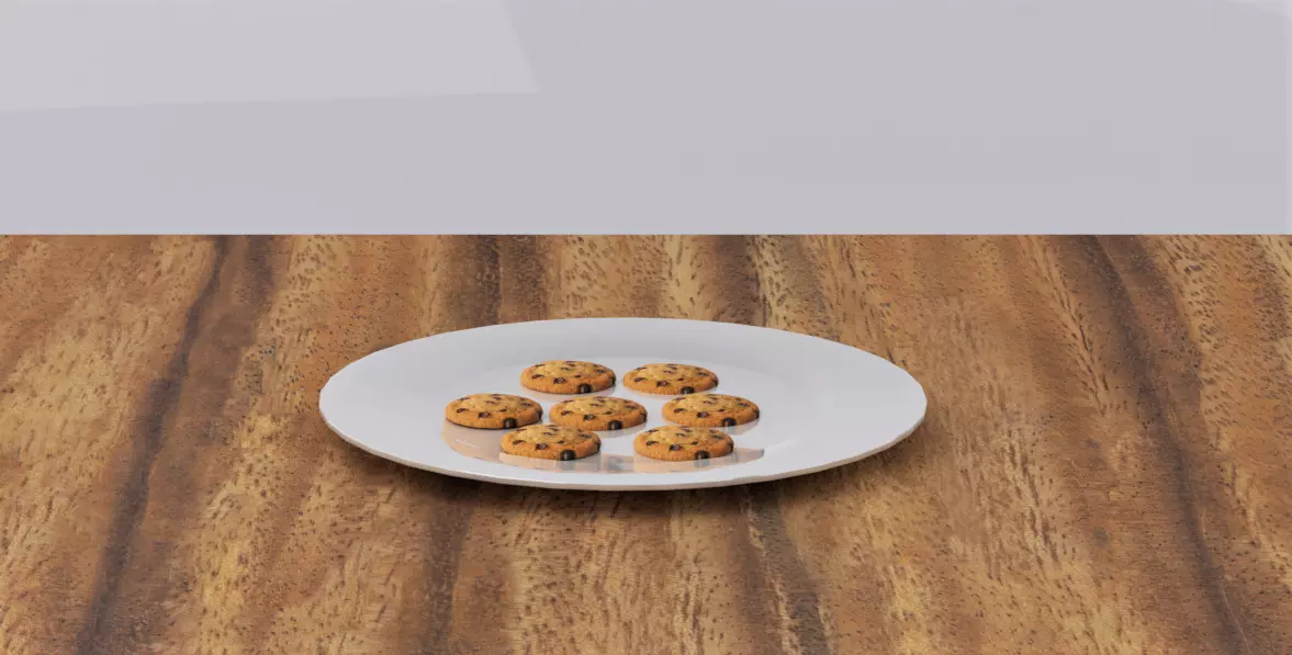Cookies on plate on wooden table Low-poly 3D model_0