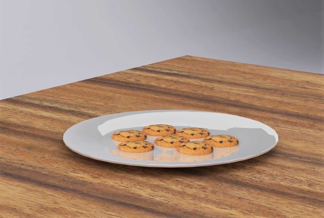 Cookies on plate on wooden table Low-poly 3D model_1