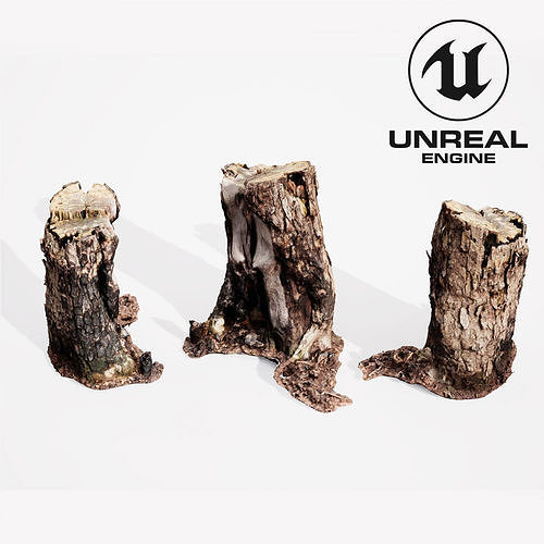 Realistic Stump 02- UE4 Asset and FBX Files Low-poly 3D model Low-poly 3D model