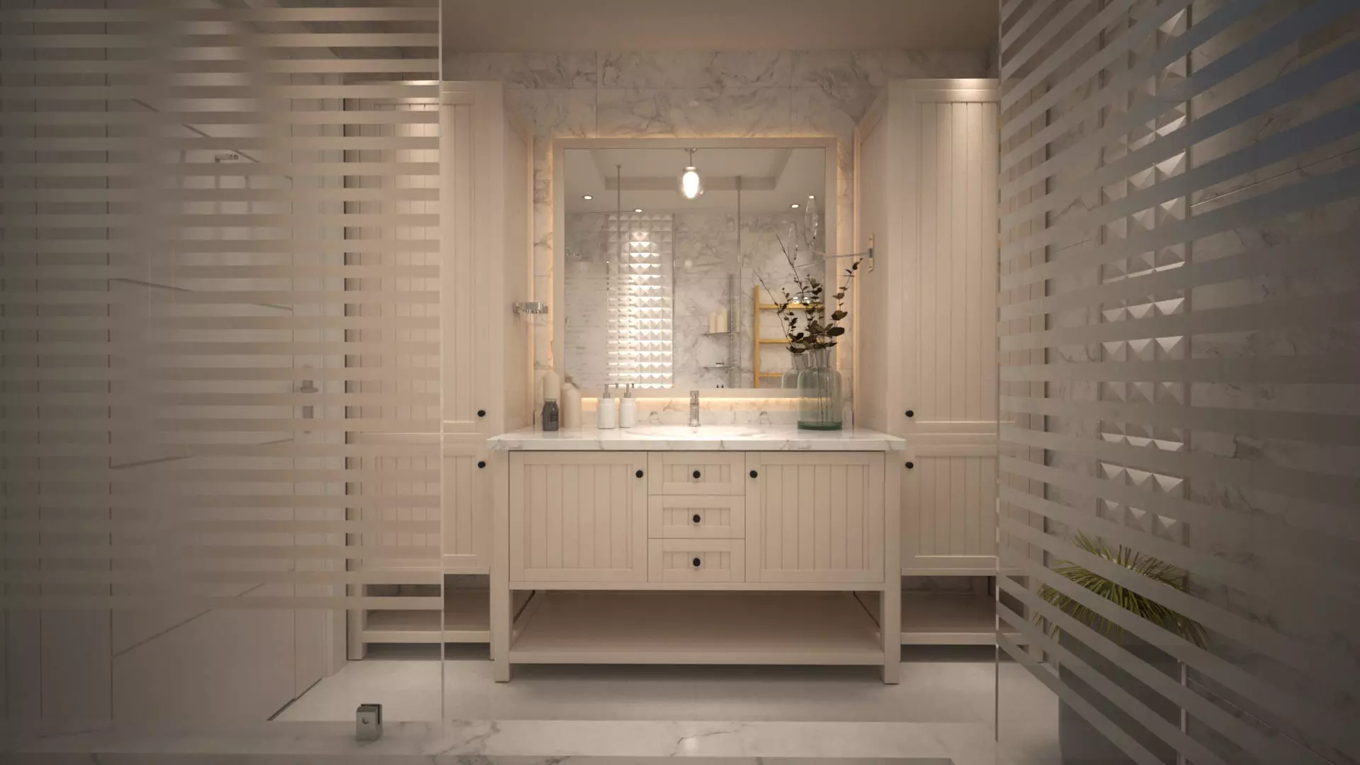 Bathroom with vanity and mirror 3D model_0