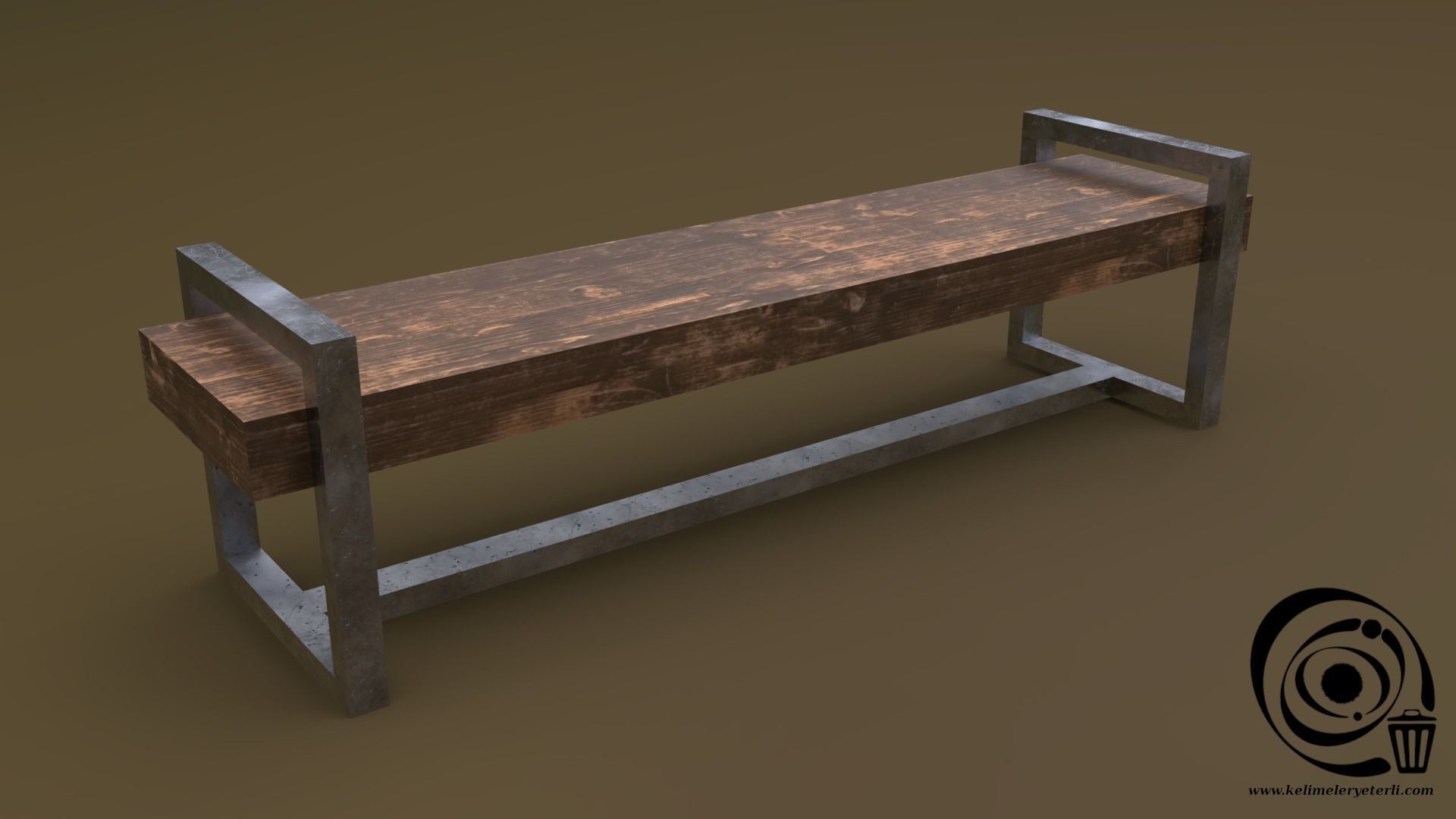 Bench Set 8M1T 01 Low-poly 3D model_5