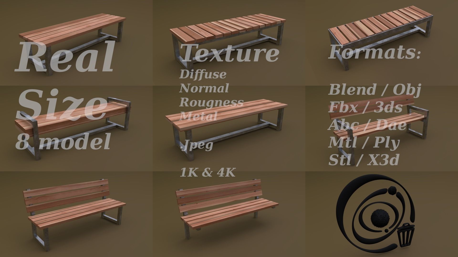 Bench Set 8M1T 02 Low-poly 3D model_1