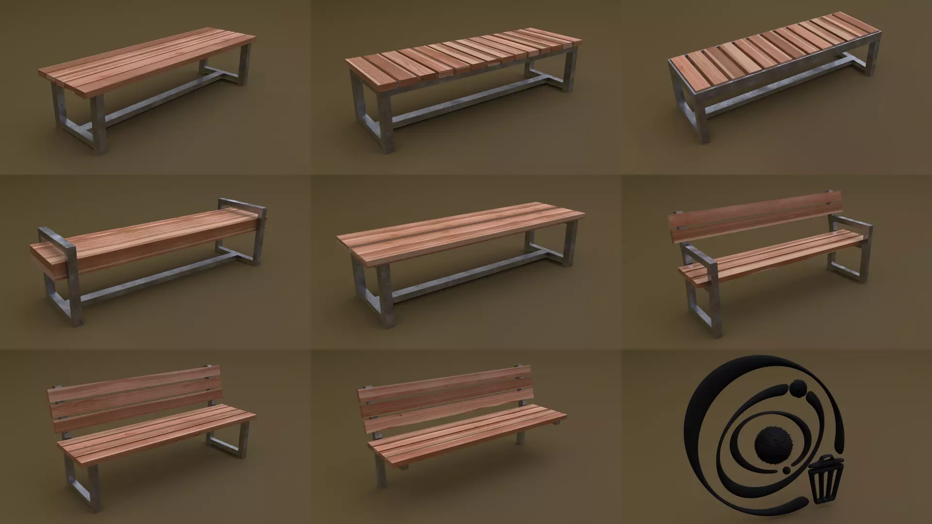 Bench Set 8M1T 02 Low-poly 3D model_0