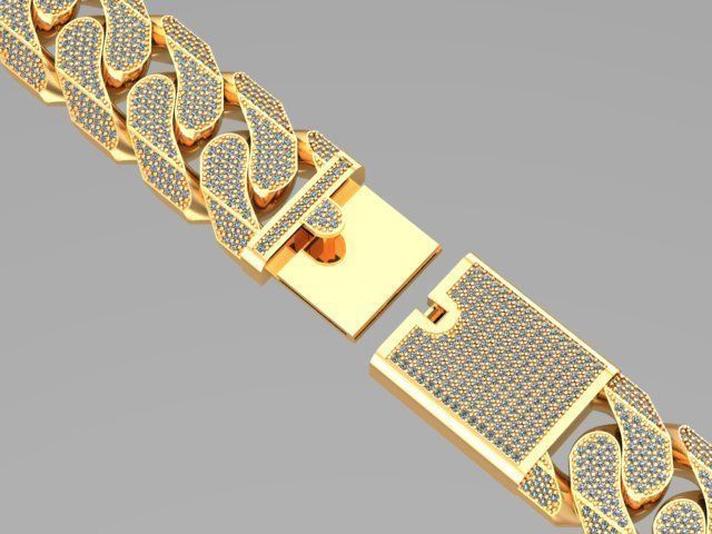 cuban Chain  necklace  bracelet diamond and lock just STL 3D model_9