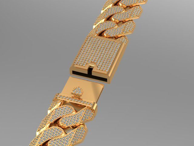 cuban Chain  necklace  bracelet diamond and lock just STL 3D model_6