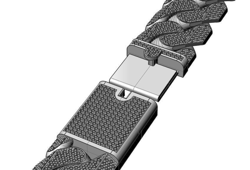 cuban Chain  necklace  bracelet diamond and lock just STL 3D model_11