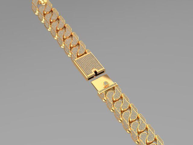 cuban Chain  necklace  bracelet diamond and lock just STL 3D model_4