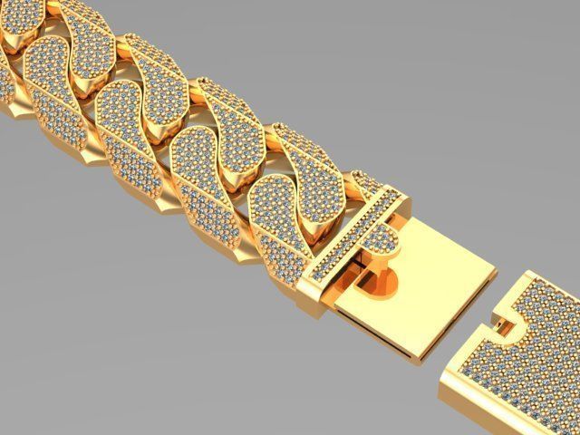 cuban Chain  necklace  bracelet diamond and lock just STL 3D model_1