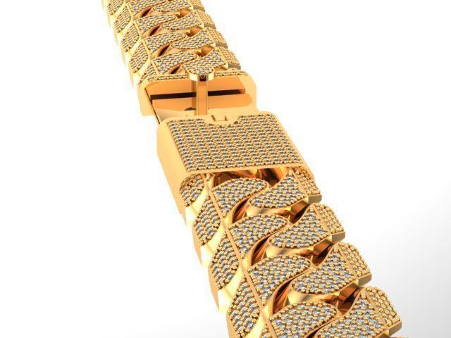 cuban Chain  necklace  bracelet diamond and lock just STL 3D model_3