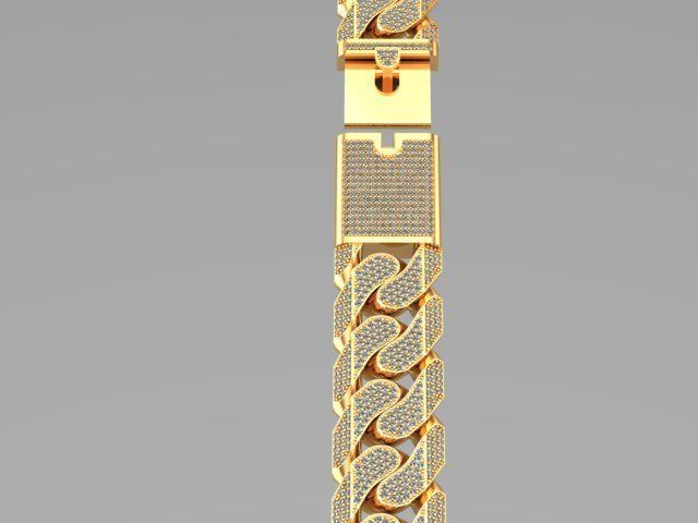 cuban Chain  necklace  bracelet diamond and lock just STL 3D model_10