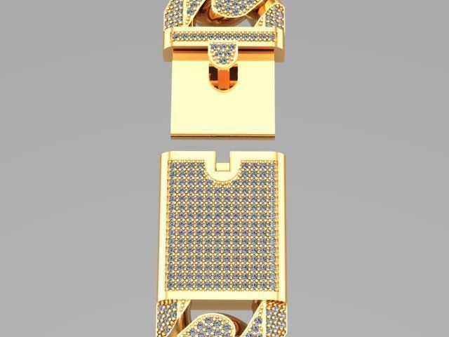 cuban Chain  necklace  bracelet diamond and lock just STL 3D model_7