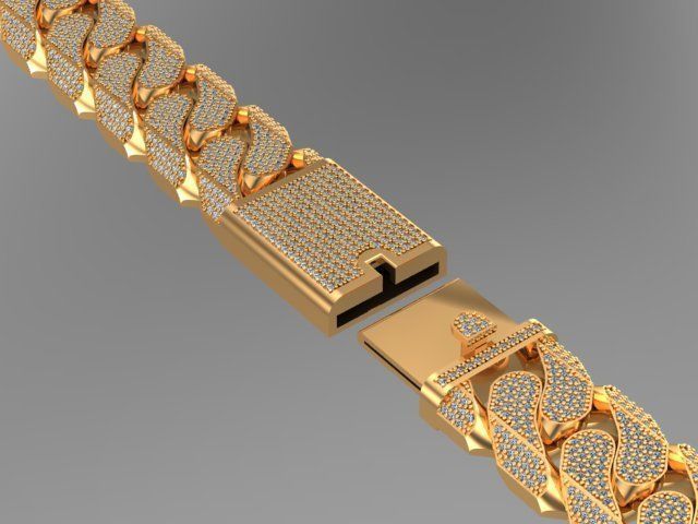 cuban Chain  necklace  bracelet diamond and lock just STL 3D model_5