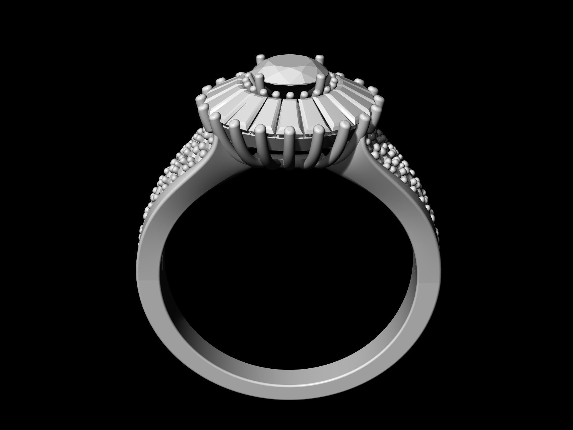 Ring With Halo of Baguette Fancy stones 3D print model_3