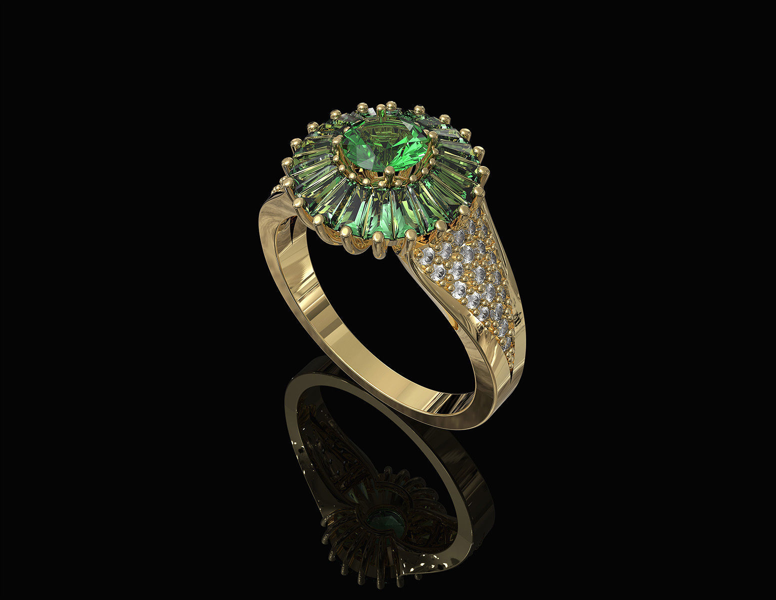 Ring With Halo of Baguette Fancy stones 3D print model_1