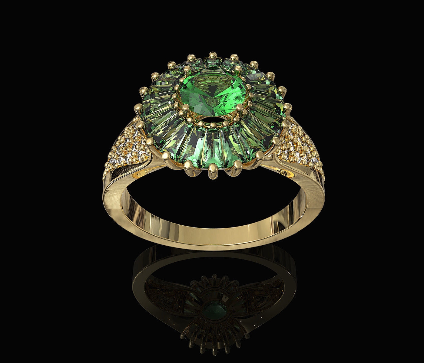 Ring With Halo of Baguette Fancy stones 3D print model_2