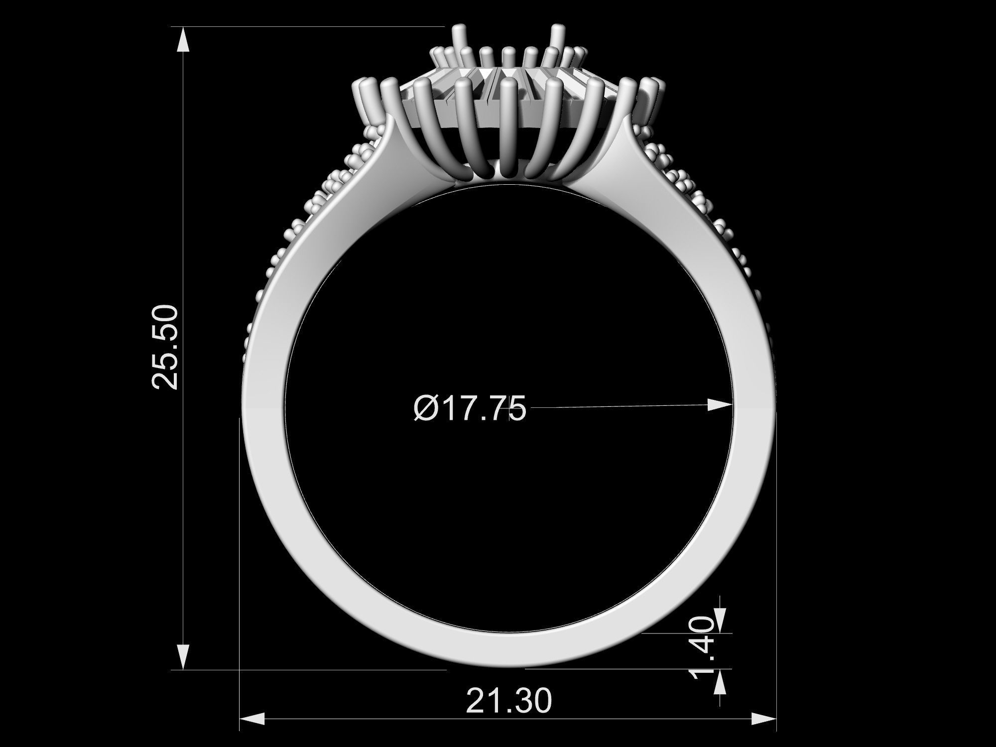 Ring With Halo of Baguette Fancy stones 3D print model_7