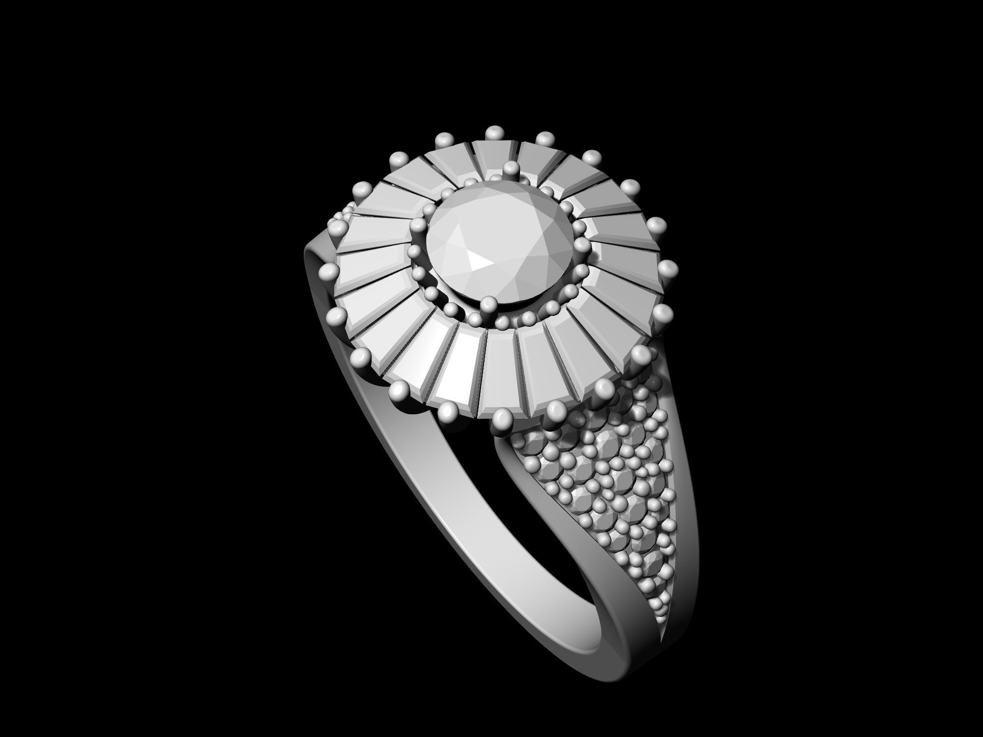 Ring With Halo of Baguette Fancy stones 3D print model_5